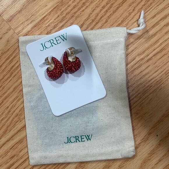 J. Crew Sugar Disco Hoops Elegant Red Crystal Stud Earrings - Picture 7 of 7